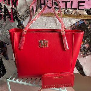 Badgley Mishcka Red Tote Bag with Matching Wallet